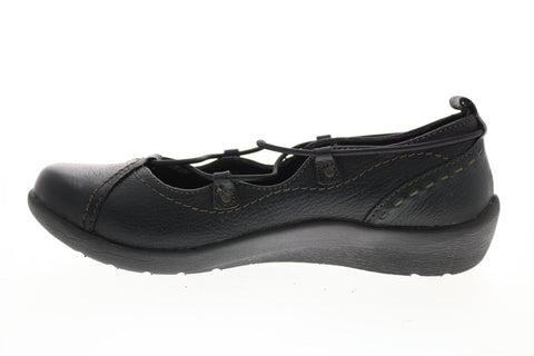 Earth Origins London Womens Black Wide Leather Slip On Ballet Flats Shoes