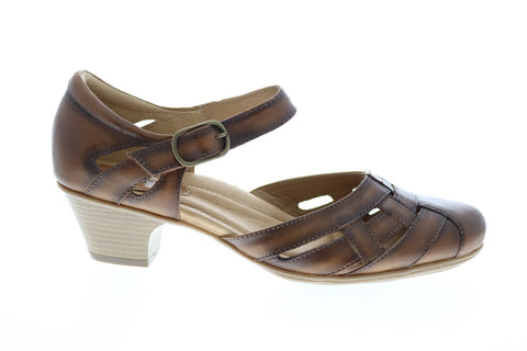 Earth Inc. Lynx Soft Leather Womens Brown Leather Strap Heels Shoes