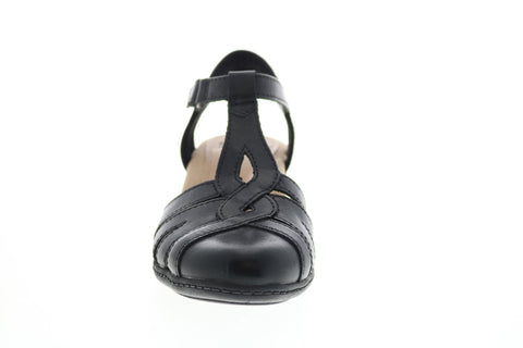 Earth Inc. Marietta Capella Leather Womens Black Leather Strap Heels Shoes