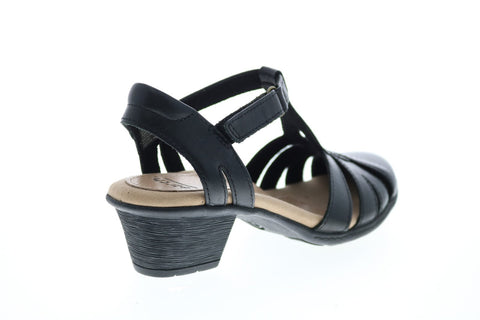 Earth Inc. Marietta Capella Leather Womens Black Leather Strap Heels Shoes