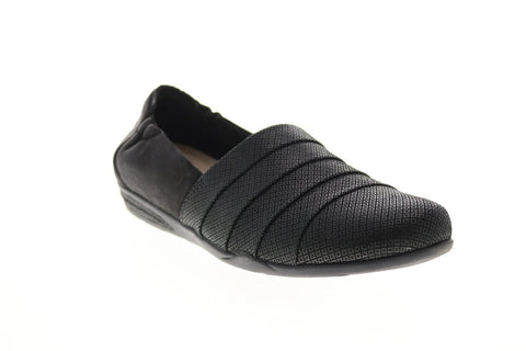 Earth Marsala Womens Black Leather Slip On Loafer Flats Shoes