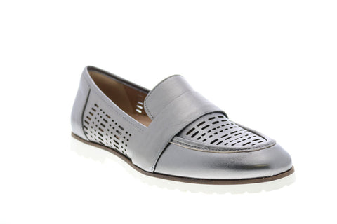 Earth Inc. Masio Penny Womens Sliver Leather Slip On Loafer Flats Shoes