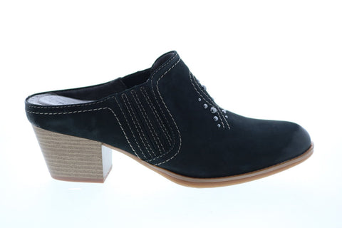 Earth Inc. Mendon Buck Womens Black Suede Slip On Mules Heels Shoes