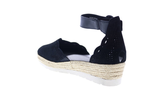Earth Inc. Modena Yarrow Nubuck Womens Black Nubuck Strap Sandals Shoes