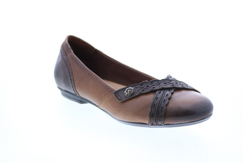 Earth Inc. Monarch Tumbled Leather Womens Brown Slip On Ballet Flats Shoes