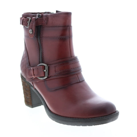 Earth Montana Womens Burgundy Leather Zipper Ankle & Booties Boots