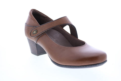 Earth Inc. Calgary Montreal Leather Womens Brown Strap Mary Jane Flats Shoes