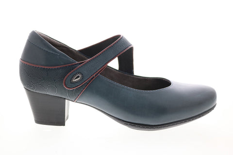 Earth Inc. Calgary Montreal Leather Womens Blue Strap Mary Jane Flats Shoes