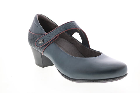 Earth Inc. Calgary Montreal Leather Womens Blue Strap Mary Jane Flats Shoes