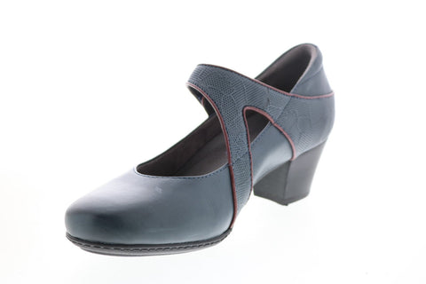 Earth Inc. Calgary Montreal Leather Womens Blue Strap Mary Jane Flats Shoes