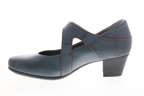 Earth Inc. Calgary Montreal Leather Womens Blue Strap Mary Jane Flats Shoes