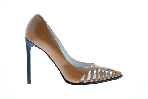 Bruno Magli Alex Womens Brown Leather Slip On Heels Pumps Shoes