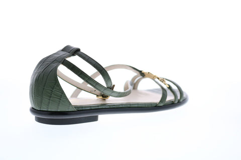 Bruno Magli Febe Womens Green Leather Strap Flats Shoes