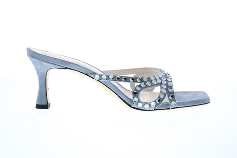 Bruno Magli Luce Womens Blue Suede Slip On Slides Sandals Shoes