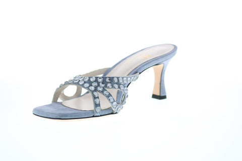 Bruno Magli Luce Womens Blue Suede Slip On Slides Sandals Shoes