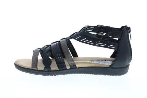 Earth Origins Nicole Womens Black Wide Leather Strap Gladiator Sandals Shoes