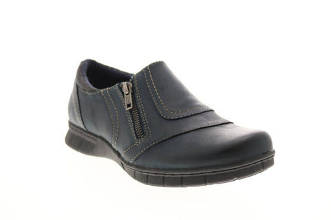Earth Origins Nila Leather Womens Blue Wide Zipper Loafers Flats Shoes