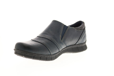 Earth Origins Nila Leather Womens Blue Wide Zipper Loafers Flats Shoes