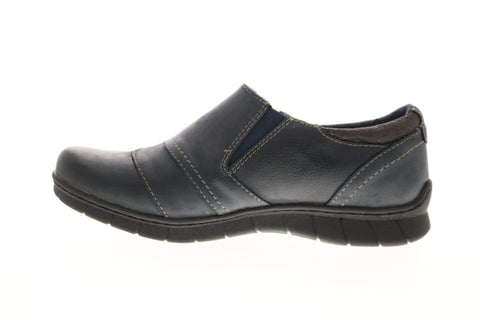 Earth Origins Nila Leather Womens Blue Wide Zipper Loafers Flats Shoes