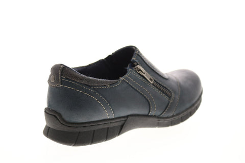 Earth Origins Nila Leather Womens Blue Wide Zipper Loafers Flats Shoes