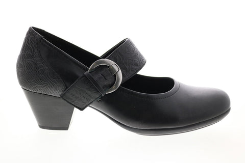 Earth Inc. Noble Leather Womens Black Wide Leather Mary Jane Flats Shoes