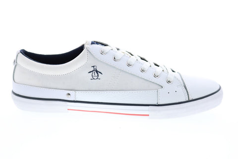 Penguin Que OP100237 Mens White Canvas Lace Up Lifestyle Sneakers Shoes
