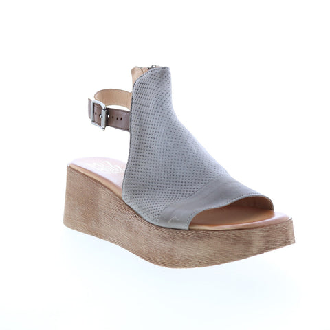 Miz Mooz Giselle P65004 Womens Gray Leather Wedges Sandals Shoes