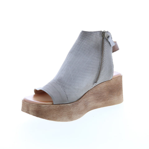 Miz Mooz Giselle P65004 Womens Gray Leather Wedges Sandals Shoes