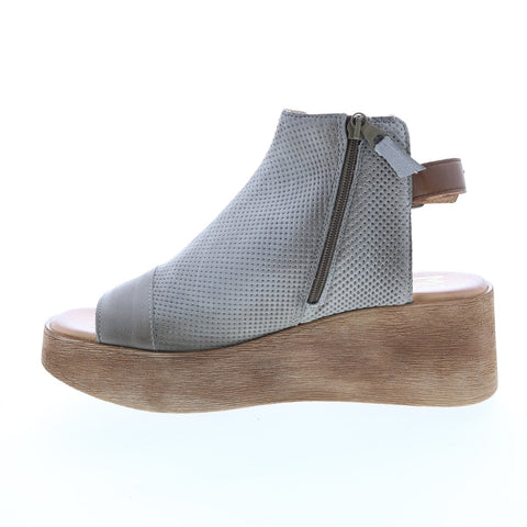 Miz Mooz Giselle P65004 Womens Gray Leather Wedges Sandals Shoes