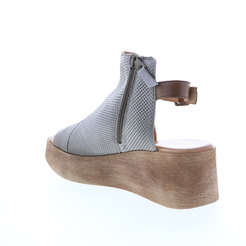 Miz Mooz Giselle P65004 Womens Gray Leather Wedges Sandals Shoes