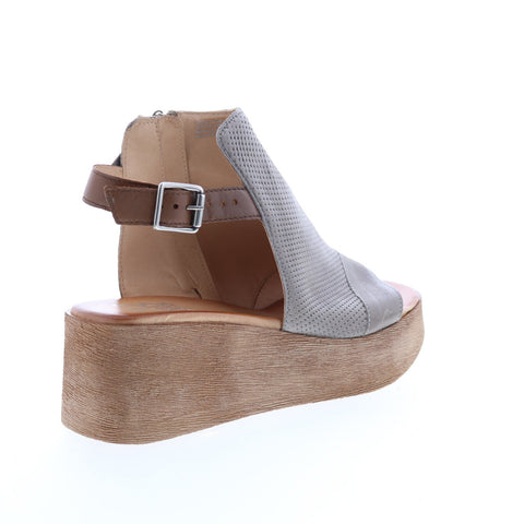 Miz Mooz Giselle P65004 Womens Gray Leather Wedges Sandals Shoes
