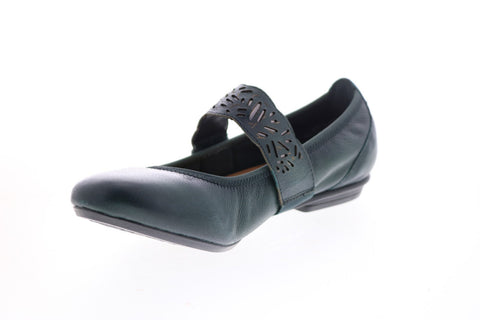 Earth Inc. Pilot Tumbled Leather Womens Blue Strap Mary Jane Flats Shoes