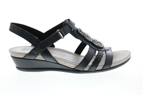 Earth Inc. Pisa Falmouth Leather Womens Black Strap Slingback Sandals Shoes