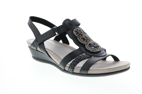 Earth Inc. Pisa Falmouth Leather Womens Black Strap Slingback Sandals Shoes
