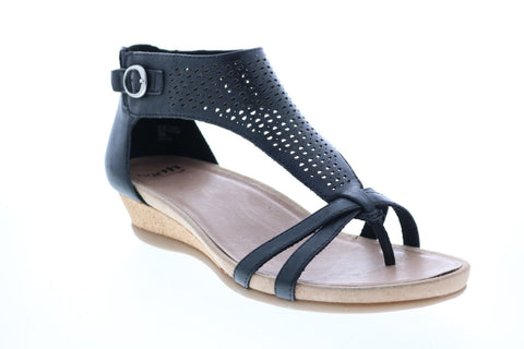 Earth Inc. Pisa Olea Calf Leather Womens Black Zipper Strap Sandals Shoes