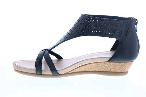 Earth Inc. Pisa Olea Calf Leather Womens Black Zipper Strap Sandals Shoes