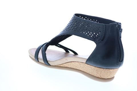 Earth Inc. Pisa Olea Calf Leather Womens Black Zipper Strap Sandals Shoes