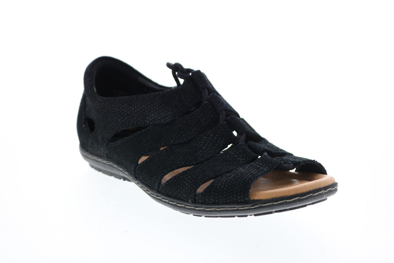 Earth Plover Womens Black Nubuck Lace Up Strap Sandals Shoes - Ruze Shoes