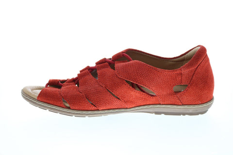 Earth Inc. Plover Womens Red Suede Lace Up Strap Sandals Shoes