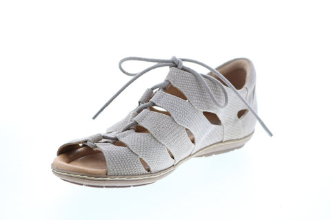Earth Inc. Plover Womens Beige Nubuck Lace Up Strap Sandals Shoes
