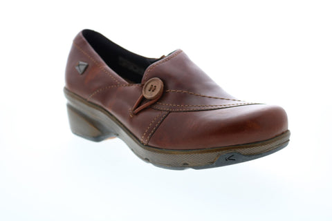 Keen Mora Button 1015038 Womens Brown Leather Slip On Loafer Flats Shoes