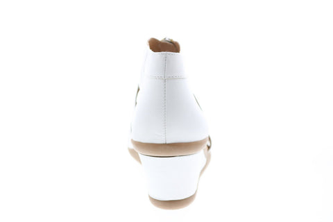 Earth Inc. Poppi Soft Leather Womens White Leather Zipper Wedges Heels Shoes