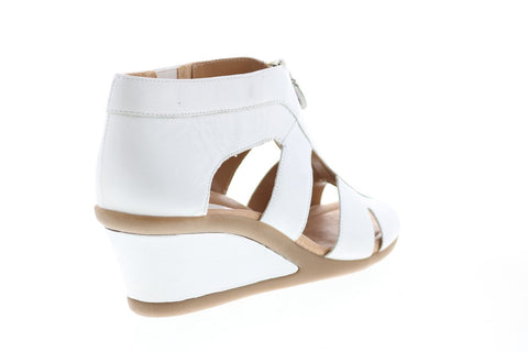 Earth Inc. Poppi Soft Leather Womens White Leather Zipper Wedges Heels Shoes