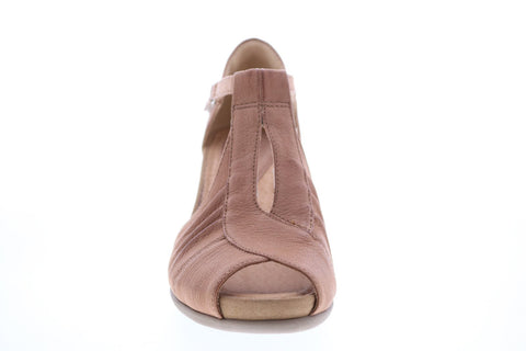 Earth Inc. Primrose T Strap Wedge Womens Beige Leather Strap Heels Shoes