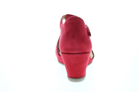 Earth Inc. Primrose T Strap Wedge Womens Red Nubuck Strap Wedges Heels Shoes