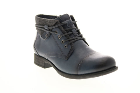 Earth Inc. Rexford Tie Boot Womens Blue Leather Zipper Ankle & Booties Boots