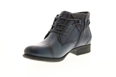 Earth Inc. Rexford Tie Boot Womens Blue Leather Zipper Ankle & Booties Boots