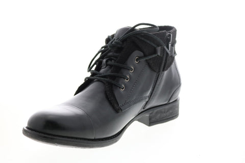 Earth Inc. Rexford Tie Boot Womens Black Leather Zipper Ankle & Booties Boots
