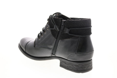 Earth Inc. Rexford Tie Boot Womens Black Leather Zipper Ankle & Booties Boots