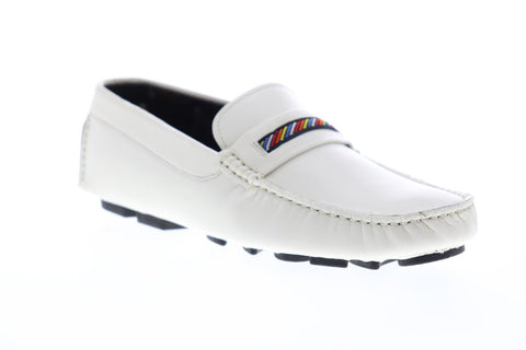 Robert Graham Hart II RGS5100II Mens White Leather Casual Slip On Loafers Shoes